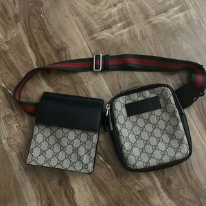 Gucci monogram double belt bag